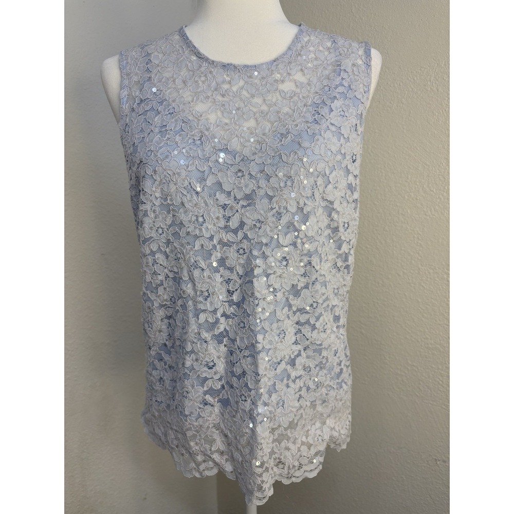 NWT Generation Love Henrietta Sequin Lace Top Opal Blue Bridal Size L $235